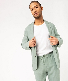 GEMO Veste de costume homme en lin mélangé vert standard