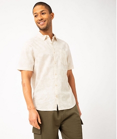 chemise a manches courtes a motif feuillage en lin et coton homme beige chemise manches courtesE564601_1