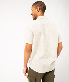 chemise a manches courtes imprimee a motif feuillage en lin et coton homme beigeE564601_3