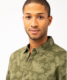 chemise a manches courtes imprimee a motif feuillage en lin et coton homme vert chemise manches courtesE564701_2