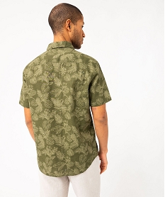 chemise a manches courtes imprimee a motif feuillage en lin et coton homme vertE564701_3