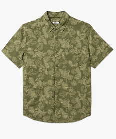 chemise a manches courtes a motif feuillage en lin et coton homme vert chemise manches courtesE564701_4