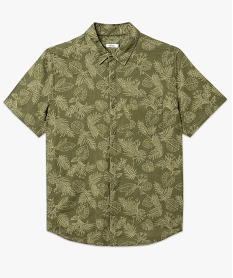 chemise a manches courtes imprimee a motif feuillage en lin et coton homme vertE564701_4