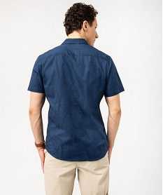 chemise manches courtes col cubain imprime feuillage en relief homme bleuE565101_3