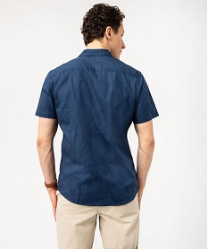 chemise manches courtes col cubain imprime feuillage en relief homme bleu chemise manches courtesE565101_3