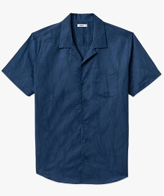 chemise manches courtes col cubain imprime feuillage en relief homme bleuE565101_4