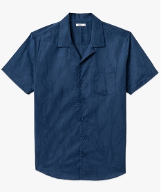 chemise manches courtes col cubain imprime feuillage en relief homme bleu chemise manches courtesE565101_4