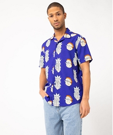 GEMO Chemise manches courtes fluide imprimée homme - Rick & Morty Bleu