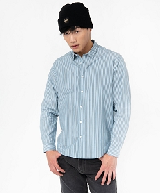 chemise rayee en coton coupe regular homme bleu chemise manches longuesE566401_1