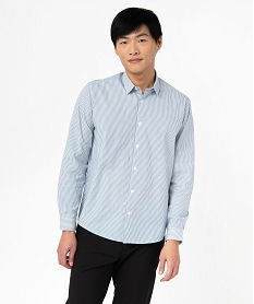 chemise manches longues a rayures en coton homme bleu chemise manches longuesE566501_1