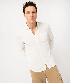 GEMO Chemise à manches longues en lin et coton homme blanc standard