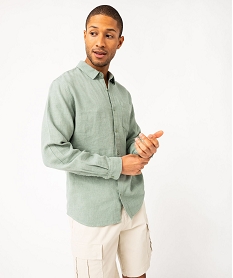 chemise a manches longues en lin et coton homme vertE566901_1