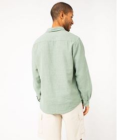 chemise a manches longues en lin et coton homme vert chemise manches longuesE566901_3