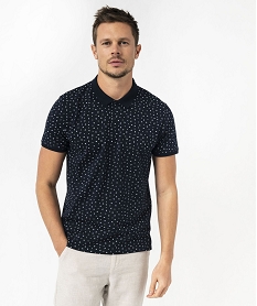 polo manches courtes en jersey a petits motifs graphiques homme bleu polosE571401_2