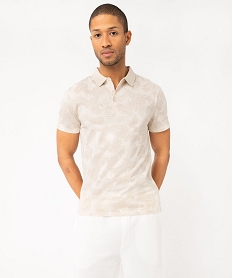 polo manches courtes a fines rayures et motif feuillage homme beigeE572501_2