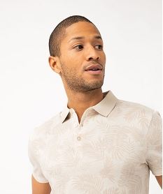 polo manches courtes a fines rayures et motif feuillage homme beige polosE572501_4