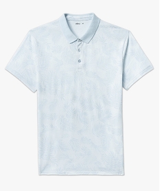 polo manches courtes a fines rayures et motif feuillage homme bleu polosE572601_4