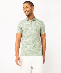 polo manches courtes a fines rayures et motif feuillage homme vertE572701_1