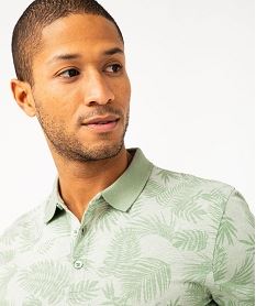 polo manches courtes a fines rayures et motif feuillage homme vert polosE572701_2