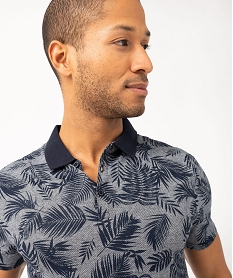 polo manches courtes a fines rayures et motif feuillage homme bleu polosE572801_2