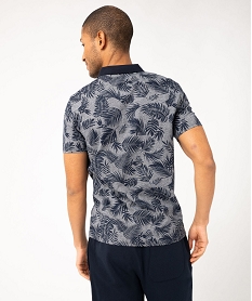 polo manches courtes a fines rayures et motif feuillage homme bleu polosE572801_3