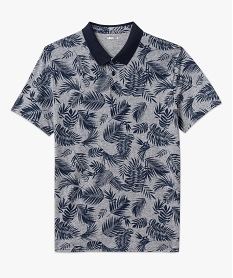 polo manches courtes a fines rayures et motif feuillage homme bleu polosE572801_4