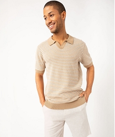 polo manches courtes en maille texturee homme beige polosE572901_1