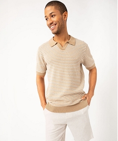 GEMO Polo manches courtes en maille texturée homme Beige