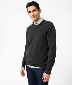 GEMO Pull col rond en coton uni homme[MISSING] Gris