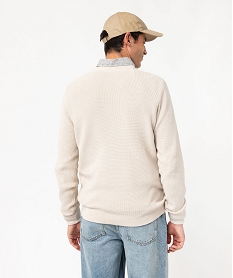 pull col rond en coton uni homme beige pullsE574001_3