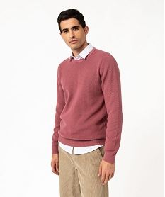 pull col rond en coton uni homme rose pullsE574201_2