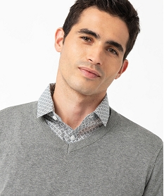 pull homme a col v en coton fin gris pullsE574301_2