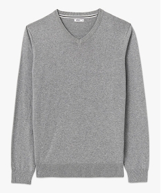 pull homme a col v en coton fin gris pullsE574301_4