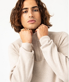 pull col camionneur a maille fantaisie homme beige pullsE574801_2
