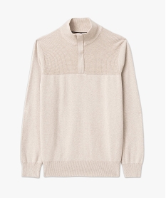 pull col camionneur a maille fantaisie homme beige pullsE574801_4