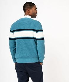 pull a col rond en coton a rayures homme bleu pullsE575401_3