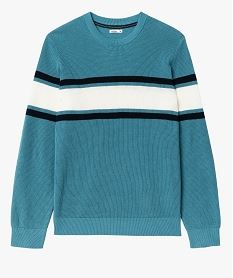 pull a col rond en coton a rayures homme bleu pullsE575401_4