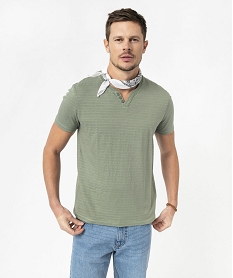 tee-shirt manches courtes col fantaisie a rayures jacquard homme vertE579401_1