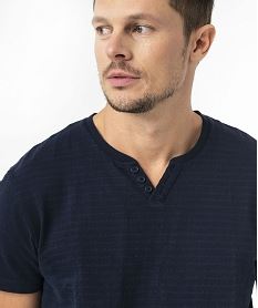 tee-shirt manches courtes col fantaisie a rayures jacquard homme bleu tee-shirtsE579501_2