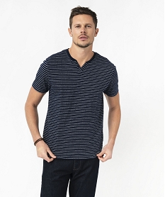 tee-shirt manches courtes col fantaisie a rayures jacquard homme bleu tee-shirtsE579701_1