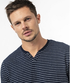 tee-shirt manches courtes col fantaisie a rayures jacquard homme bleuE579701_2