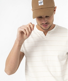 tee-shirt manches courtes a rayures et col fantaisie homme blanc tee-shirtsE579801_2