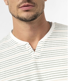 tee-shirt manches courtes a rayures et col fantaisie homme blanc tee-shirtsE579901_2