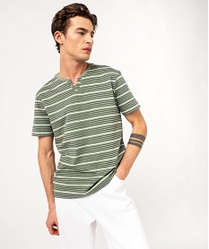 tee-shirt manches courtes a rayures et col fantaisie homme vertE580001_2