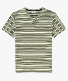 tee-shirt manches courtes a rayures et col fantaisie homme vertE580001_4