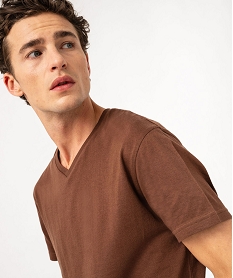 GEMO Tee-shirt à manches courtes et col V homme marron fonce