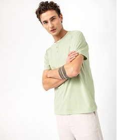 tee-shirt manches courtes col tunisien homme vert tee-shirtsE580501_1