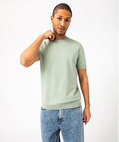 GEMO Pull à manches courtes en maille fine avec col rond homme vert standard