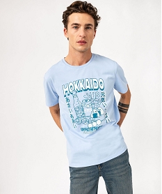 tee-shirt manches courtes imprime homme bleuE582001_1