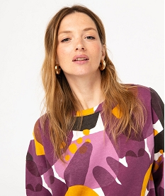 sweat imprime a col rond femme violet sweatsE586001_2